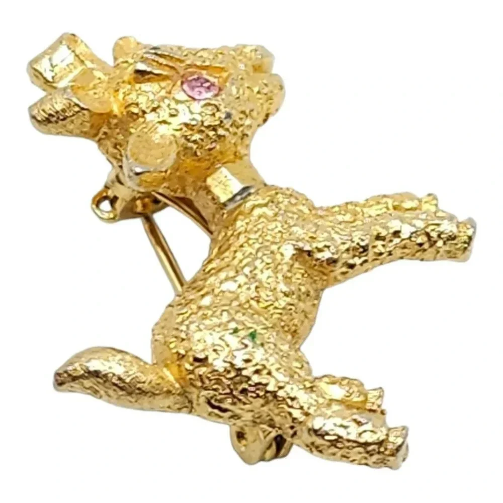 Mamselle Textured Pink Eye Lamb Sheep Bow Tie Brooch Pin Gold Tone Vintage